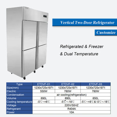 Frigorifero verticale in acciaio inox 360L 4 porte cucina commerciale